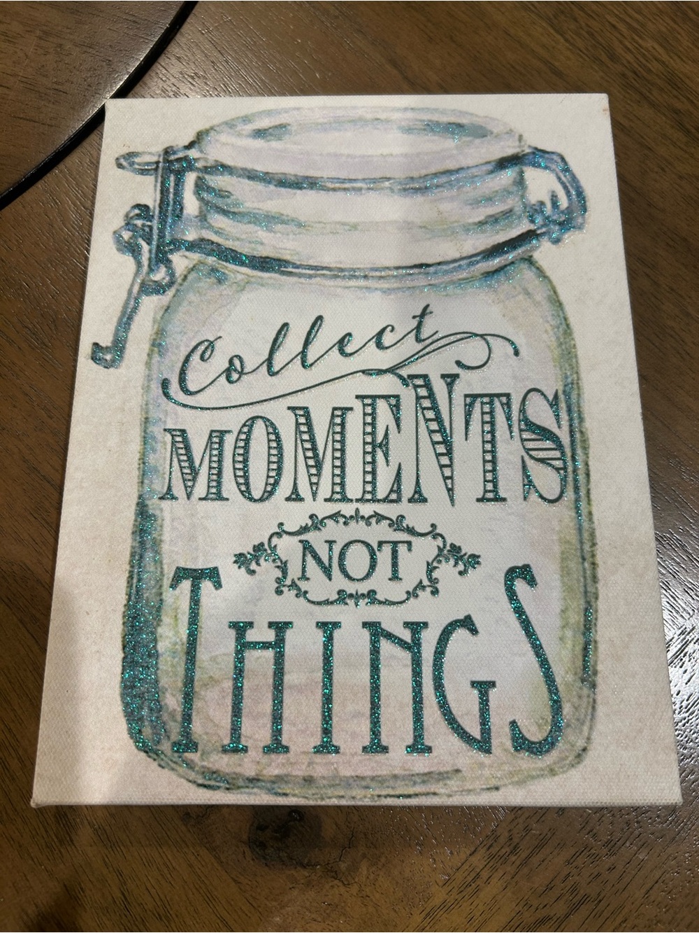 Collect Moments Not Things Glitter Jar Wall Art - Teal, Lightweight, 7 x 8